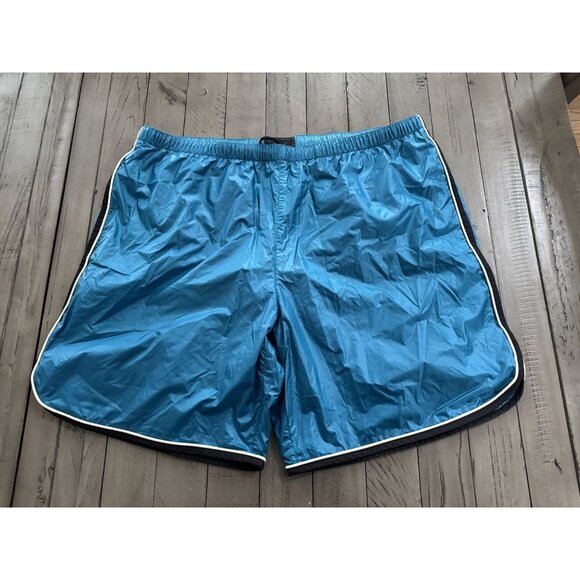 PRADA Mens Logo Athletic Shorts Swim Trunks Beach Satin Blue Size 52 - Picture 2 of 11